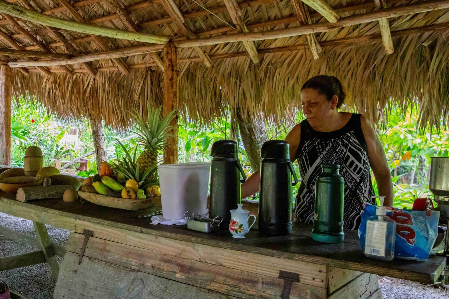 Doña ana atendiendo en su casa. Típica