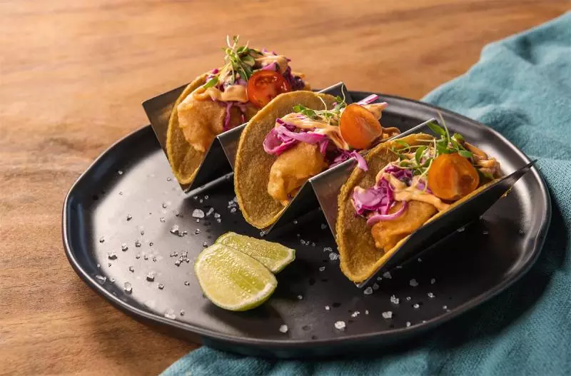 Gourmet tacos served with fresh ingredients in Playa Esmeralda, Miches, Dominican Republic.